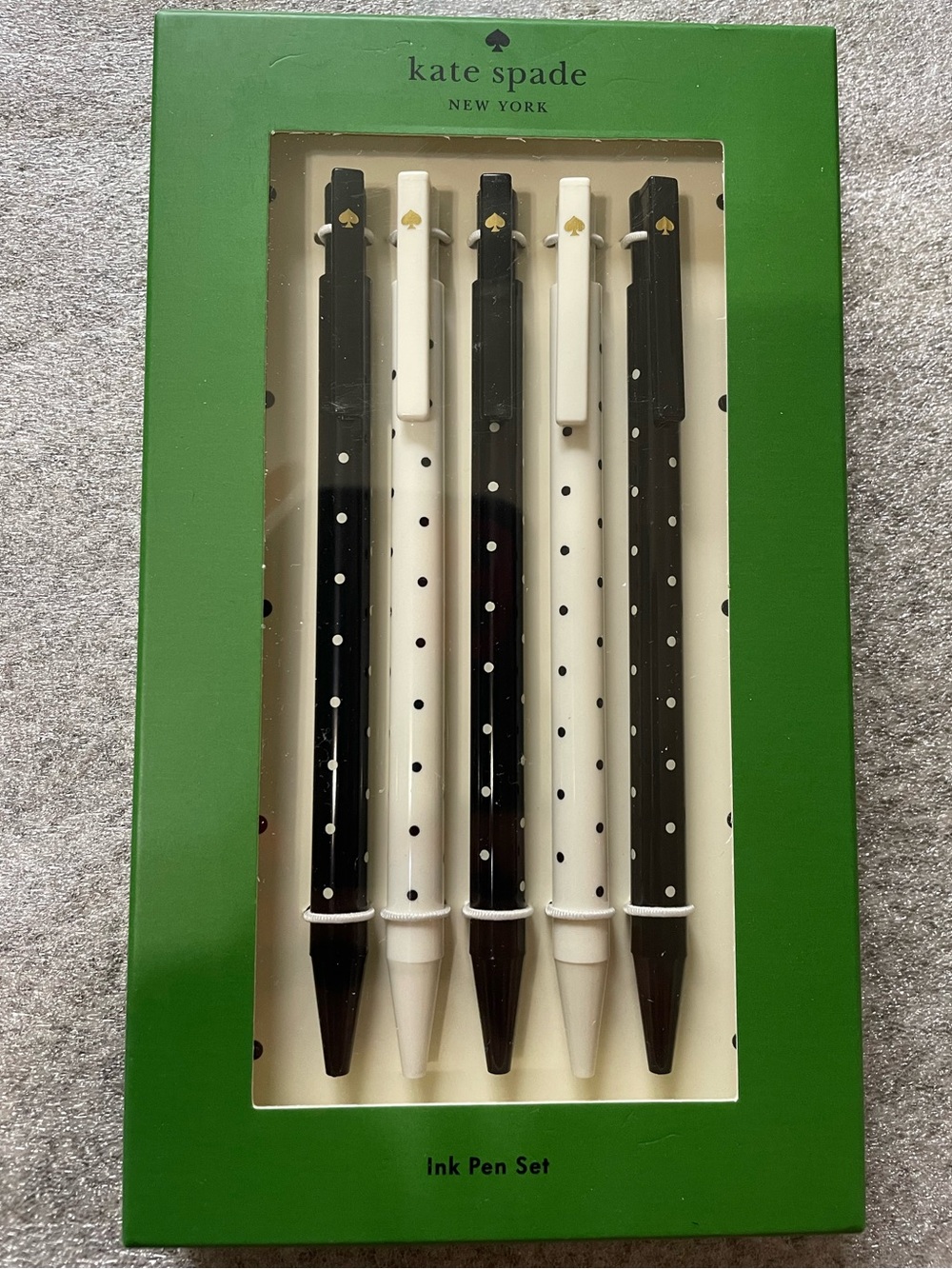 KATE SPADE POLKA DOT INK PEN SET OF 5 - NEW